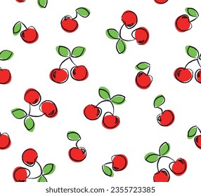Seamless pattern of cherries, vector design for fabric, cover, background, wallpaper designs