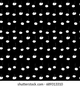 Seamless pattern of cherries of white color on a black background

