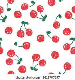 Seamless pattern with cherry berries on white background. For design and decoration of fabric, paper, wallpaper, packaging