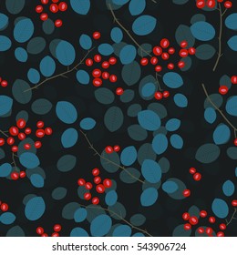 Seamless pattern with cherry berries.Vector endless background with bush cherry.
