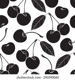 Seamless pattern with cherry. Black and white vector background.