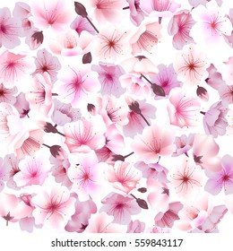 Seamless pattern with cherry blossom, Blossoming Oriental cherry, Sakura Flowering Spring Festival Hanami. 