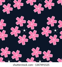 Seamless pattern of cherry blossom . Branches of cherry blossoms,Spring flower on  navy blue background, wrapping paper,  textile fabric print vector illustration.