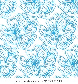 Patrón sin foco con ramas de flores de cerezo. Ornamento botánico para tela. Diseño para tarjetas y fondos de escritorio.
