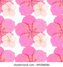 seamless pattern of cherry is blossom and bud vector illustration