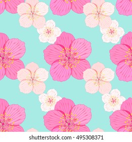 seamless pattern of cherry is blossom and bud vector illustration