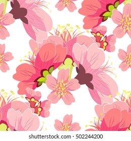 seamless pattern cherry blossom buds Chinese vector illustration