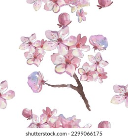 Seamless pattern with cherry blossom flowers. Design for textile, wallpapers, Element for design, Greeting card.