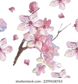 Patrón sin foco con flores de flores de cerezo. Diseño para textiles, fondos de pantalla, Elemento para el diseño, Tarjeta de felicitación.
