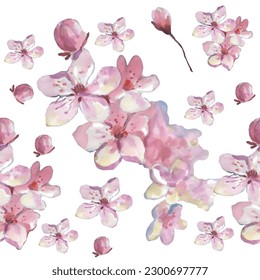 Seamless pattern with cherry blossom flowers. Design for textile, wallpapers, Element for design, Greeting card.