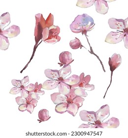 Seamless pattern with cherry blossom flowers. Design for textile, wallpapers, Element for design, Greeting card.