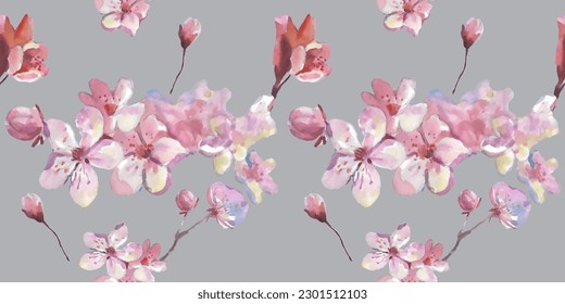 Seamless pattern with cherry blossom flowers. Design for textile, wallpapers, Element for design, Greeting card.
