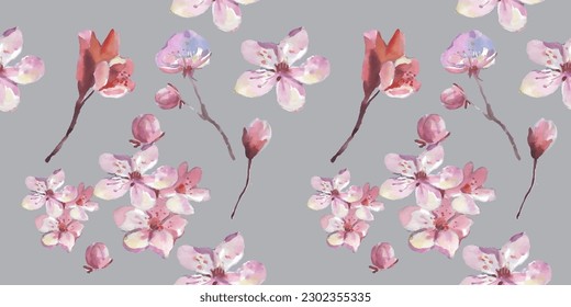 Patrón sin foco con flores de flores de cerezo. Diseño para textiles, fondos de pantalla, Elemento para el diseño, Tarjeta de felicitación.
