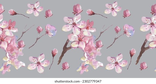Seamless pattern with cherry blossom flowers. Design for textile, wallpapers, Element for design, Greeting card.
