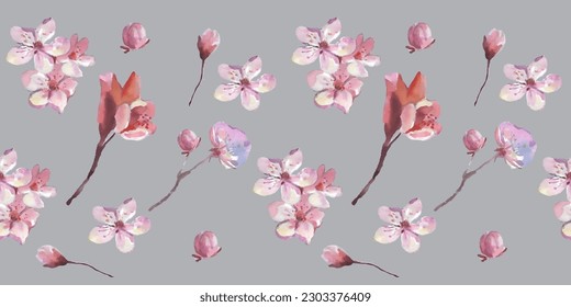 Patrón sin foco con flores de flores de cerezo. Diseño para textiles, fondos de pantalla, Elemento para el diseño, Tarjeta de felicitación.
