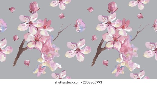 Patrón sin foco con flores de flores de cerezo. Diseño para textiles, fondos de pantalla, Elemento para el diseño, Tarjeta de felicitación.
