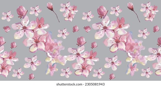 Seamless pattern with cherry blossom flowers. Design for textile, wallpapers, Element for design, Greeting card.
