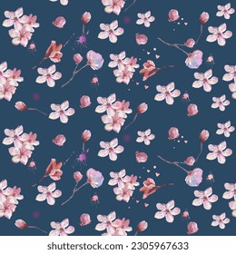 Seamless pattern with cherry blossom flowers. Design for textile, wallpapers, Element for design, Greeting card.
