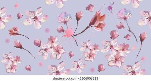 Seamless pattern with cherry blossom flowers. Design for textile, wallpapers, Element for design, Greeting card.
