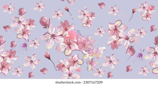Seamless pattern with cherry blossom flowers. Design for textile, wallpapers, Element for design, Greeting card.
