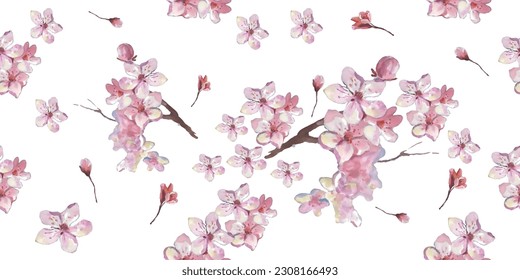 Seamless pattern with cherry blossom flowers. Design for textile, wallpapers, Element for design, Greeting card