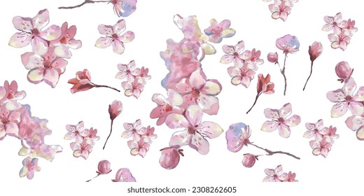 Seamless pattern with cherry blossom flowers. Design for textile, wallpapers, Element for design, Greeting card