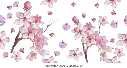 Seamless pattern with cherry blossom flowers. Design for textile, wallpapers, Element for design, Greeting card