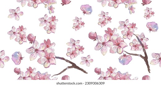 Seamless pattern with cherry blossom flowers. Design for textile, wallpapers, Element for design, Greeting card