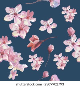 Seamless pattern with cherry blossom flowers. Design for textile, wallpapers, Element for design, Greeting card.