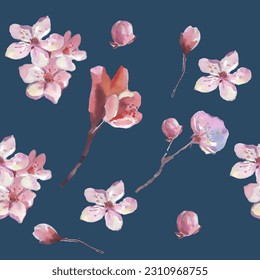Seamless pattern with cherry blossom flowers. Design for textile, wallpapers, Element for design, Greeting card.