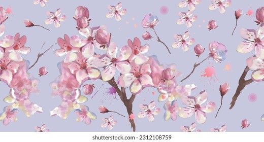 Seamless pattern with cherry blossom flowers. Design for textile, wallpapers, Element for design, Greeting card.
