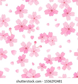 Seamless pattern with cherry blossom on white background. Sakura Japanese flower vector illustration.