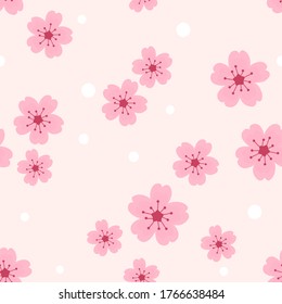 Seamless pattern of cherry blossom on nude peach color background vector illustration. Sakura Japanese flower. 