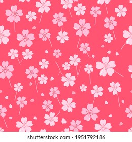 Seamless pattern with cherry blossom on pink background vector illustration. Japanese Sakura flower. Cute floral print.