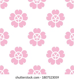 Patrón sin foco con flor de cerezo, flor rosada sobre ilustración vectorial de fondo blanco.