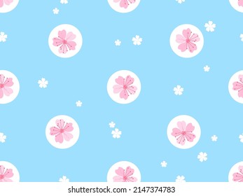 Seamless pattern with cherry blossom Sakura flower on blue background vector illustration.
