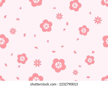 Seamless pattern with cherry blossom Sakura flower and petals on pink background vector illustration. Cute floral print.