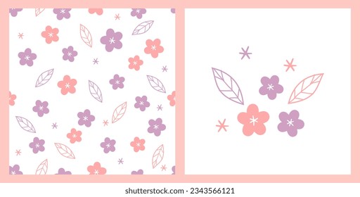 Seamless pattern with cherry blossom Sakura flower and leaf on white background vector illustration.