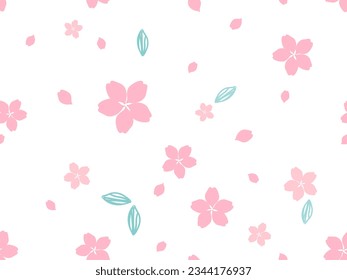 Seamless pattern with cherry blossom Sakura flower on white background vector illustration.