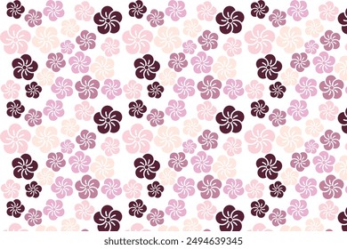 Seamless pattern with cherry blossom Sakura flower and falling petals on pastel pink background vector illustration. Cute floral design for print, texture, fabric, clothing, wrapping, decoration.