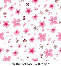 Seamless pattern of cherry blossom with watercolor painted.
