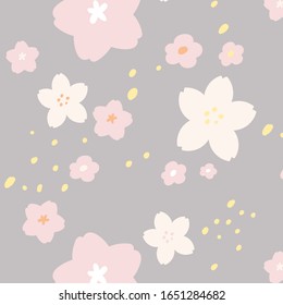 It is a seamless pattern of cherry blossoms drawn in the Nordic style. Vector image. Pattern is registered in the swatch.