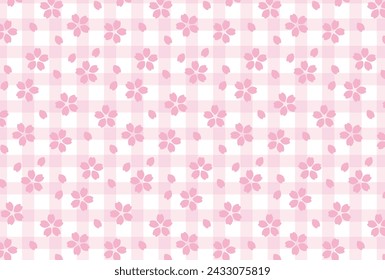 seamless pattern with cherry blossoms and gingham plaid for greeting cards, flyers, social media wallpapers, etc. 