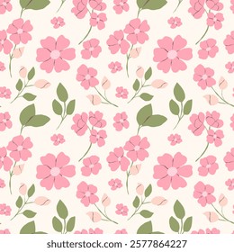 Seamless pattern with cherry blossoms on a light background