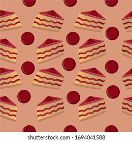 Seamless pattern with cherry cheesecakes. Vector illustration