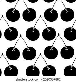 Seamless pattern with cherry. Colorful silhouette on white backdrop. Summer print with fruit