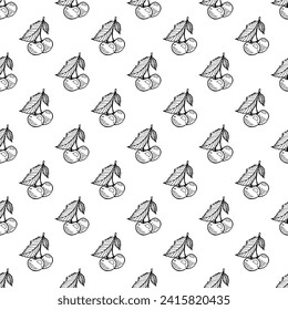 Seamless pattern with cherry doodle for decorative print, wrapping paper, greeting cards, wallpaper and fabric