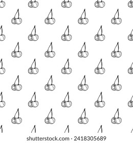 Seamless pattern with cherry doodle for decorative print, wrapping paper, greeting cards, wallpaper and fabric