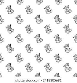 Seamless pattern with cherry doodle for decorative print, wrapping paper, greeting cards, wallpaper and fabric