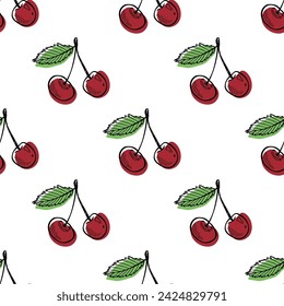 Seamless pattern with cherry doodle for decorative print, wrapping paper, greeting cards, wallpaper and fabric